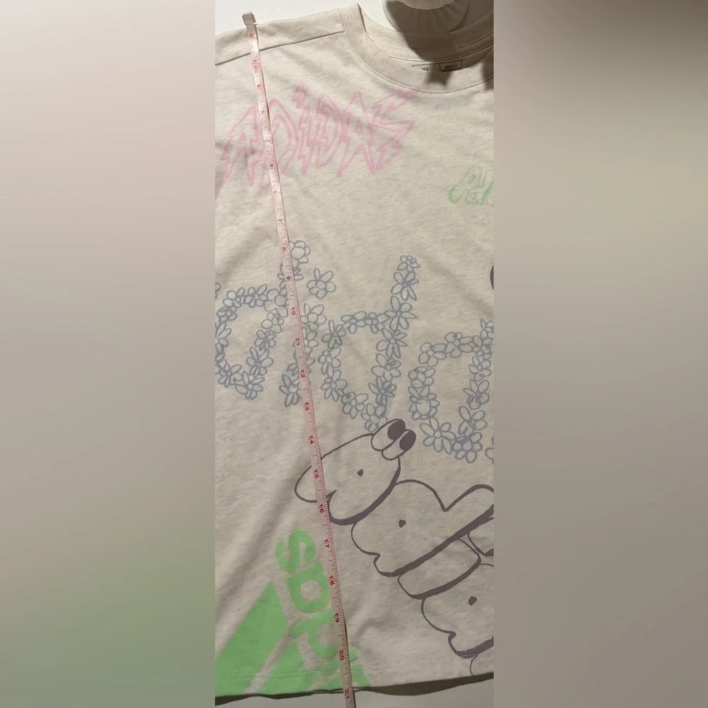 adidas Cream Short-Sleeve Graphic Tee with Pastel Accents